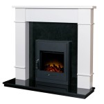 Adam Linton Pure White Granite Fireplace with Recessed Lights and Oslo Electric Stove, 48 Inches